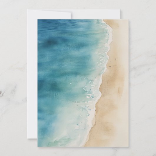 Waterverf Blue Ocean Beach Sand Wedding Save The Date (Achterkant)