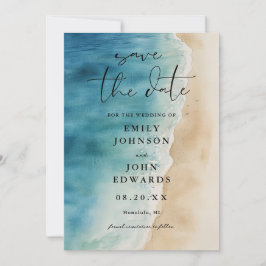 Waterverf Blue Ocean Beach Sand Wedding Save The Date