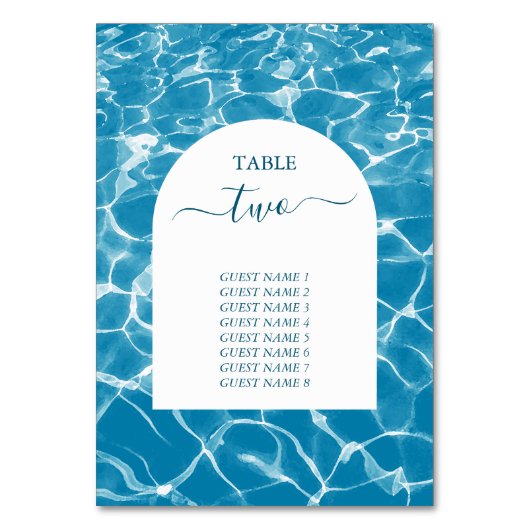 Waterverf Blue Ocean Beach Trouwtafel nummer Kaart (Voorkant)