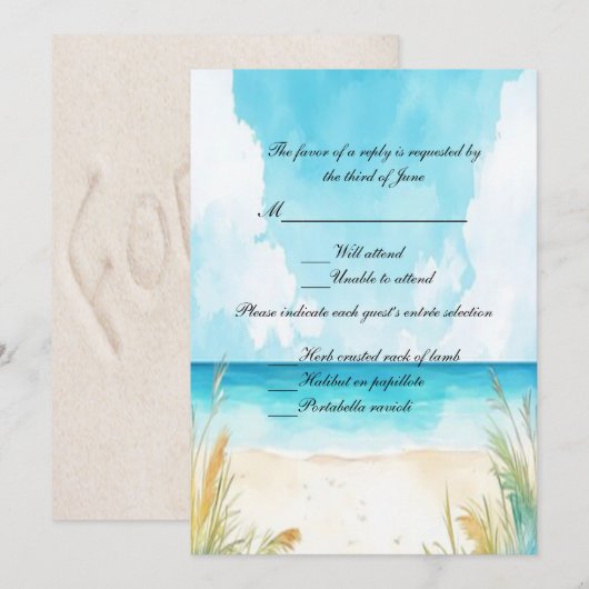Waterverf Blue Ocean Beach Wedding RSVP Kaart (Voorkant / Achterkant)