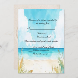 Waterverf Blue Ocean Beach Wedding RSVP Kaart