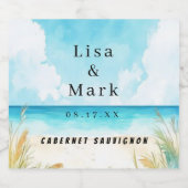 Waterverf Blue Ocean Beach Wijnlabels Sparkling Wijnetiket (Enkel label)