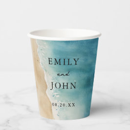 Waterverf Blue Ocean Sand Beach bruiloft Papieren Bekers