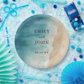 Waterverf Blue Ocean Sand Beach bruiloft Papieren Bordje (Feest)