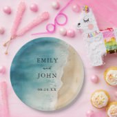 Waterverf Blue Ocean Sand Beach bruiloft Papieren Bordje (Feest)