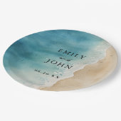 Waterverf Blue Ocean Sand Beach bruiloft Papieren Bordje (Gekanteld)