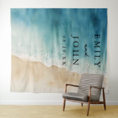 Waterverf Blue Ocean Sand Beach Huwelijksachtergro Wandkleed (In Situ (horizontaal))