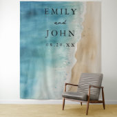 Waterverf Blue Ocean Sand Beach Huwelijksachtergro Wandkleed (In situ)