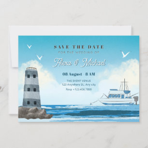 Waterverf Blue Ocean Ship Wedding Save The Date