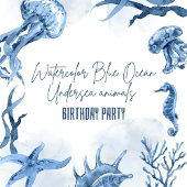 Waterverf Blue Ocean Undersea Animals Verjaardag Kaart
