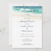 Waterverf Blue Ocean Wedding Rehearsal Dinner Aankondiging (Voorkant)
