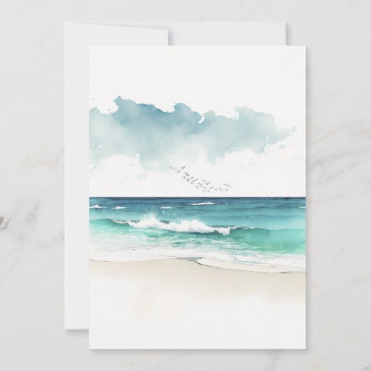 Waterverf Blue Ocean Wedding Rehearsal Dinner Aankondiging (Achterkant)