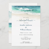 Waterverf Blue Ocean Wedding Rehearsal Dinner Aankondiging (Voorkant / Achterkant)
