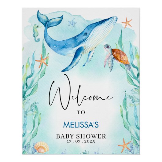 Waterverf Blue Ocean Zee Baby shower Welkom Perfect Poster (Voorkant)