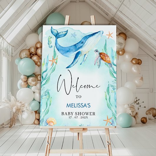 Waterverf Blue Ocean Zee Baby shower Welkom Perfect Poster