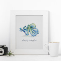 Waterverf Blue Octopus Motivatie Poster