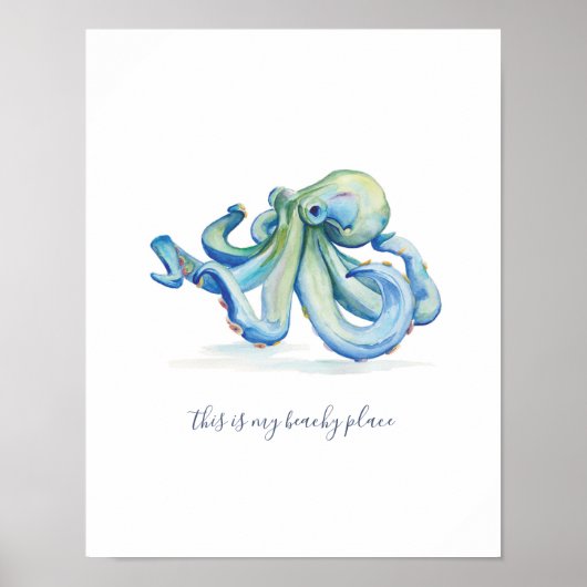 Waterverf Blue Octopus Motivatie Poster (Voorkant)