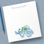 Waterverf Blue Octopus Personalized Stationery Notitieblok<br><div class="desc">Elegant en kust, deze gepersonaliseerde kantoorbenodigdheden voorzien je van de woorden "Dit is mijn beachy place" set en hand-briefed script typografie met mijn blauwe octopus originele waterverf kunst. Het kan worden gepersonaliseerd om uw familienaam of monogram in een hand letterlijke manuscripttypografie te omvatten. Ideaal voor bruiloften of je zomerhuisbiljetten. Ga...</div>