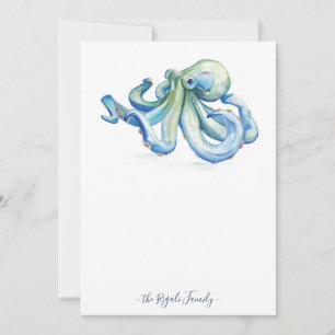 Waterverf Blue Octopus Personalized Stationery Notitiekaartje