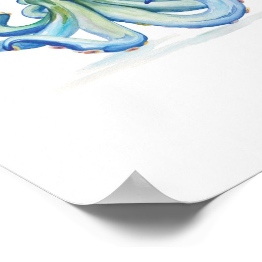 Waterverf Blue Octopus Poster (Hoek)