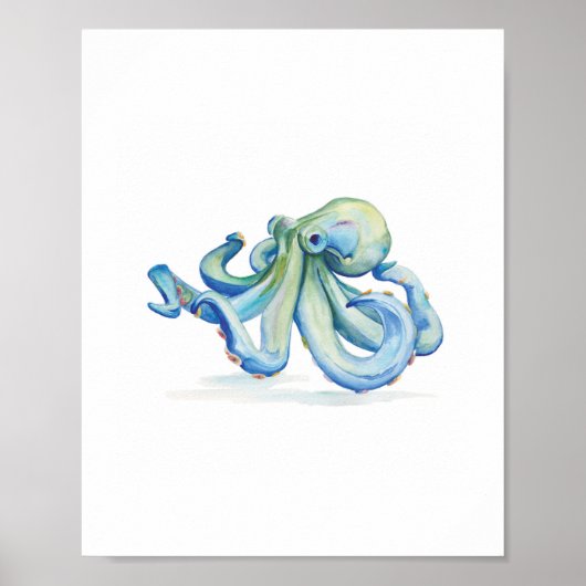 Waterverf Blue Octopus Poster (Voorkant)