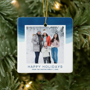 Waterverf Blue Ombre Happy Holiday Keramisch Ornament