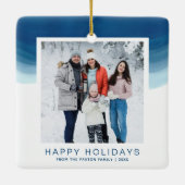 Waterverf Blue Ombre Happy Holiday Keramisch Ornament (Achterkant)