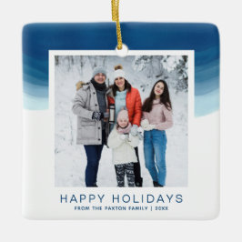 Waterverf Blue Ombre Happy Holiday Keramisch Ornament