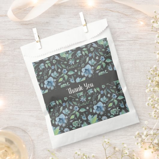 Waterverf Blue op Dark Grey Floral Custom Bedankzakje (Geknipt)