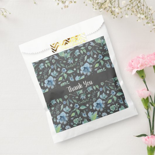 Waterverf Blue op Dark Grey Floral Custom Bedankzakje (Gezegeld)