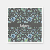 Waterverf Blue op Dark Grey Floral Custom Servet (Voorkant)