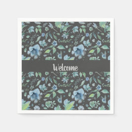 Waterverf Blue op Dark Grey Floral Custom Servet