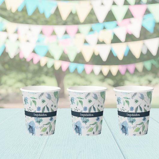 Waterverf Blue op Light Grey Floral Custom Papieren Bekers