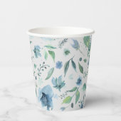 Waterverf Blue op Light Grey Floral Custom Papieren Bekers (Achterkant)