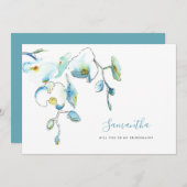 Waterverf Blue Orchids Bruidsmeisje voorstel Kaart (Voorkant / Achterkant)