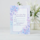 Waterverf Blue Paars Lila Flower Wedding RSVP Kaartje (Staand voorkant)