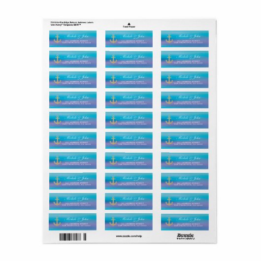Waterverf Blue Paars Return Address Labels (Full Sheet)