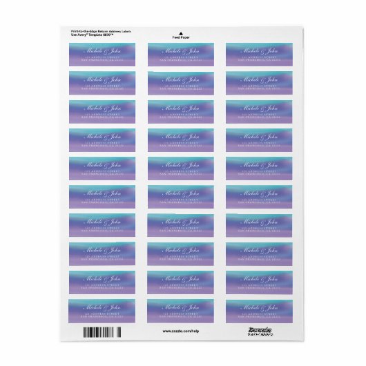 Waterverf Blue Paars Return Address Labels (Full Sheet)
