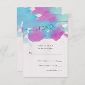  Waterverf Blue Paars Wedding RSVP (Voorkant / Achterkant)