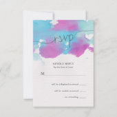 Waterverf Blue Paars Wedding RSVP Kaartje (Voorkant)