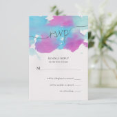Waterverf Blue Paars Wedding RSVP Kaartje (Staand voorkant)