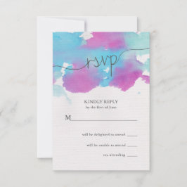  Waterverf Blue Paars Wedding RSVP Kaartje
