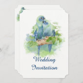 Waterverf Blue Parrot Tropical Bird Wedding Kaart (Voorkant / Achterkant)