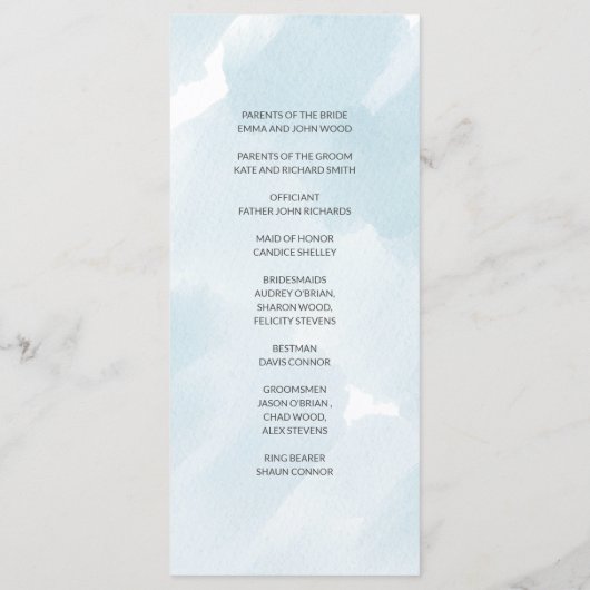 Waterverf blue Party-programma's Programmakaart (Achterkant)