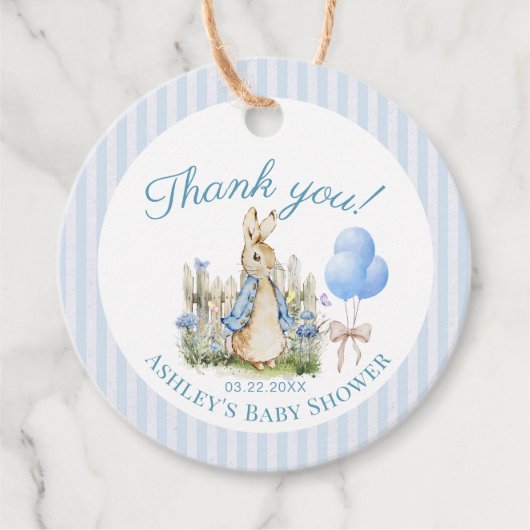 Waterverf Blue Peter Rabbit Baby shower Boy Bedankjes Labels (Voorkant)