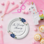 Waterverf Blue Pink Floral Memorial Papieren Bordje (Feest)