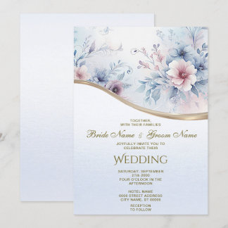 Waterverf Blue Pink Floral Weddenschap Kaart