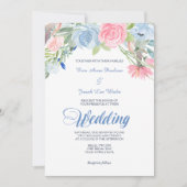 Waterverf Blue Pink Floral Weddenschap Kaart (Voorkant)