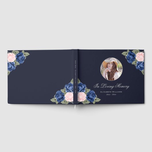 Waterverf Blue Pink Silver Photo Funeral Memorial Gastenboek (Volledig)