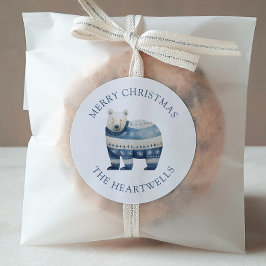 Waterverf Blue Polar Beer Vrolijk Kerstfeest Ronde Sticker